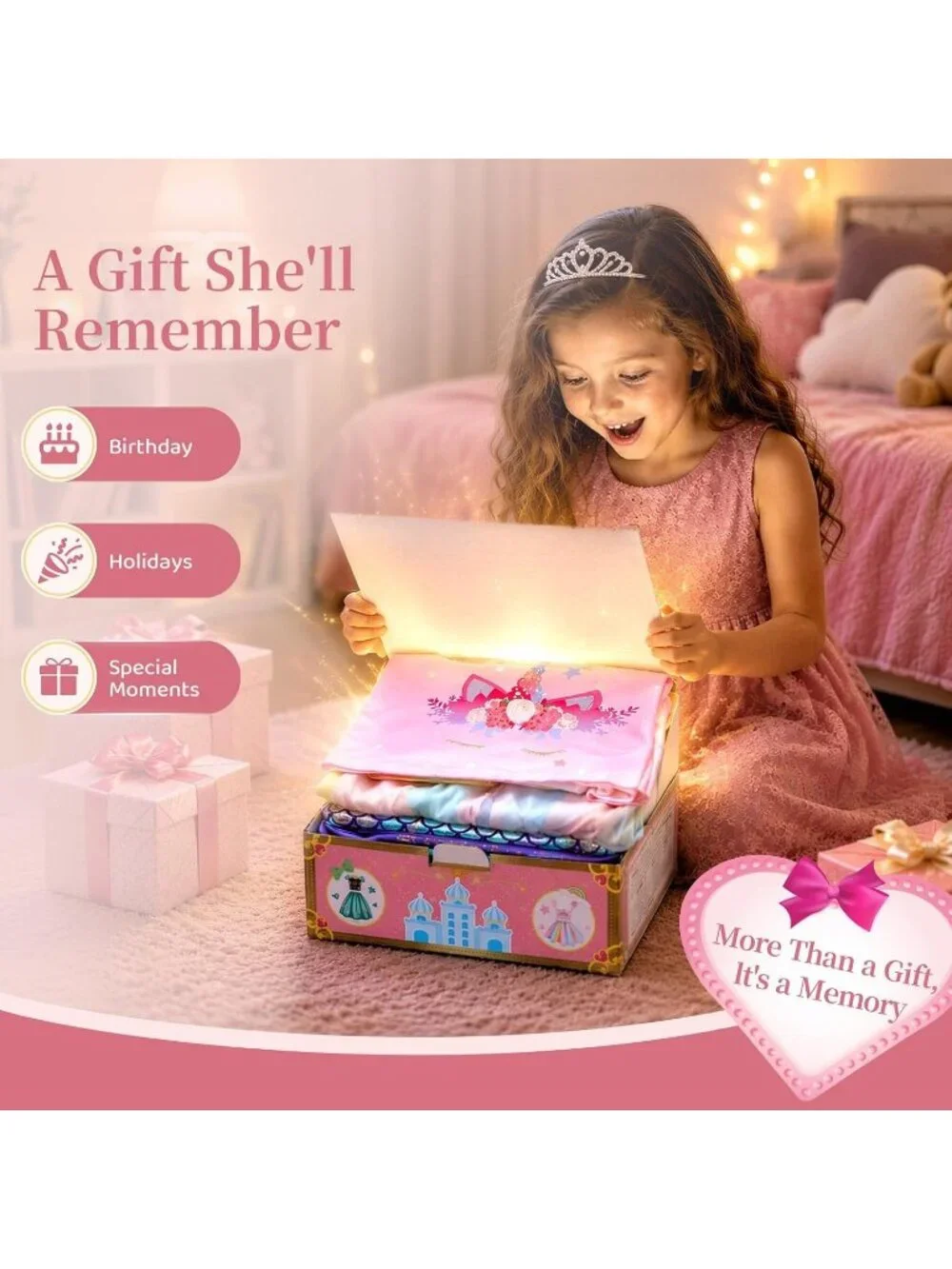 Princess Dress Up Trunk 16PCS Costume Set for Girls Birthday Gift - Pink